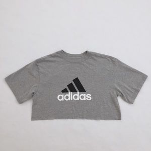Adidas Ash Gray Crop Top Tee w Black & White Logo